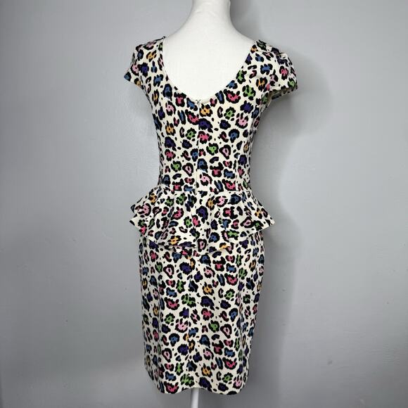 Betsey Johnson Rainbow Leopard Print Peplum Party Dress Women’s 2 - Picture 2 of 7